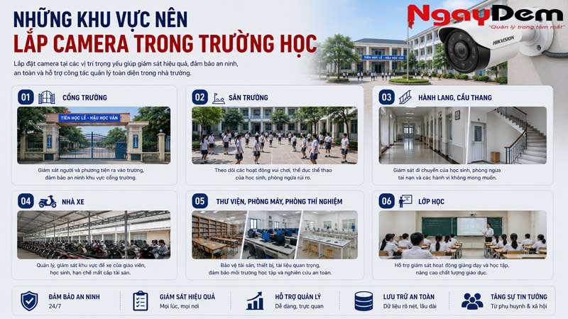 Những khu vực nên lắp camera trong trường học