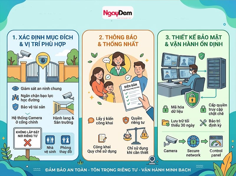 Cần phải tuân thủ quy định khi lắp đặt camera trường học đảm bảo không vi phạm quyền riêng tư lắp đặt camera cho trường học