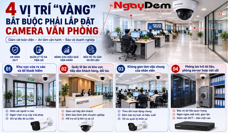 4 vị trí "vàng" bắt buộc phải lắp đặt camera văn phòng
