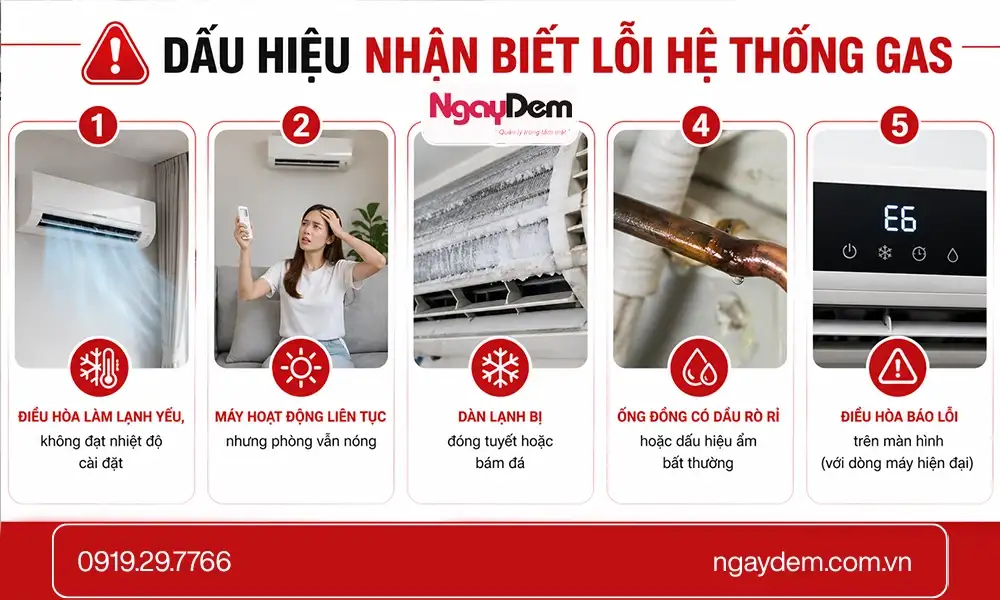 cách nhận biết điều hòa thiếu gas hoặc rò rỉ gas
