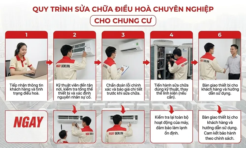 Các bước thực hiện sửa chữa điều hoà cho chung cư