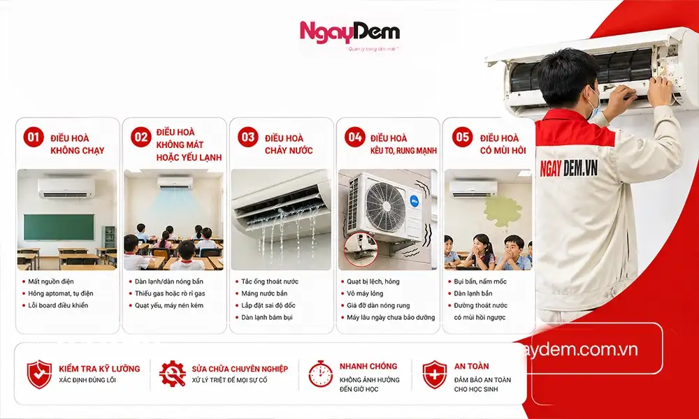 Lỗi thường gặp ở điều hoà của trường học 