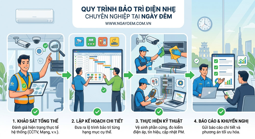 Quy trình bảo trì điện nhẹ chuyên nghiệp tại Ngày Đêm