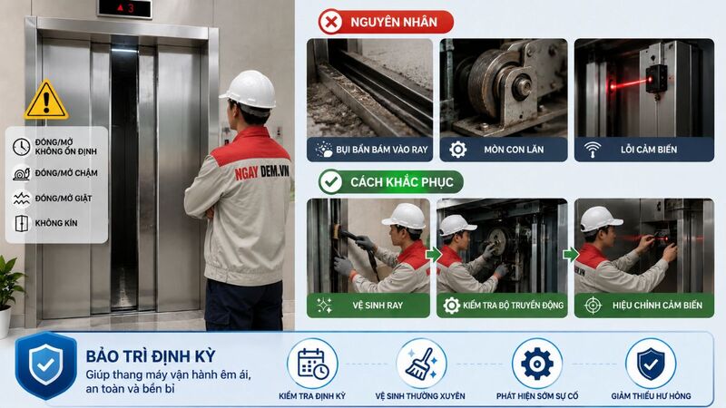 Cửa tầng đóng mở không ổn định