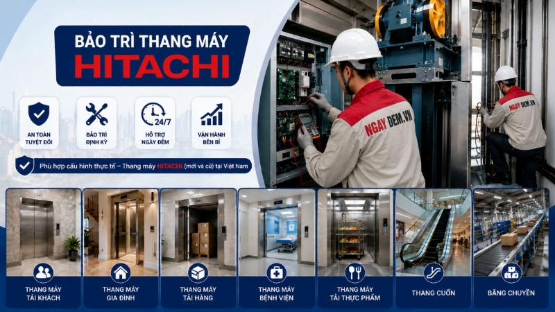Những loại thang máy Hitachi mà Cơ Điện Ngày Đêm nhận bảo trì