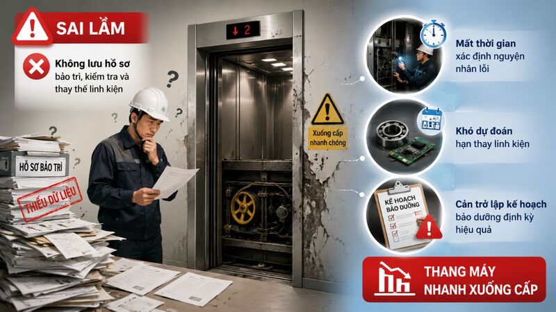 Không lưu hồ sơ bảo trì thang máy định kỳ