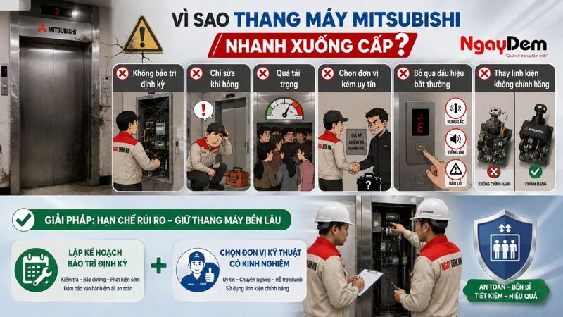Những sai lầm khiến thang máy Mitsubishi nhanh xuống cấp
