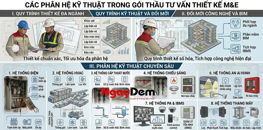 Các phân hệ kỹ thuật trong gói thầu tư vấn thiết kế M&E