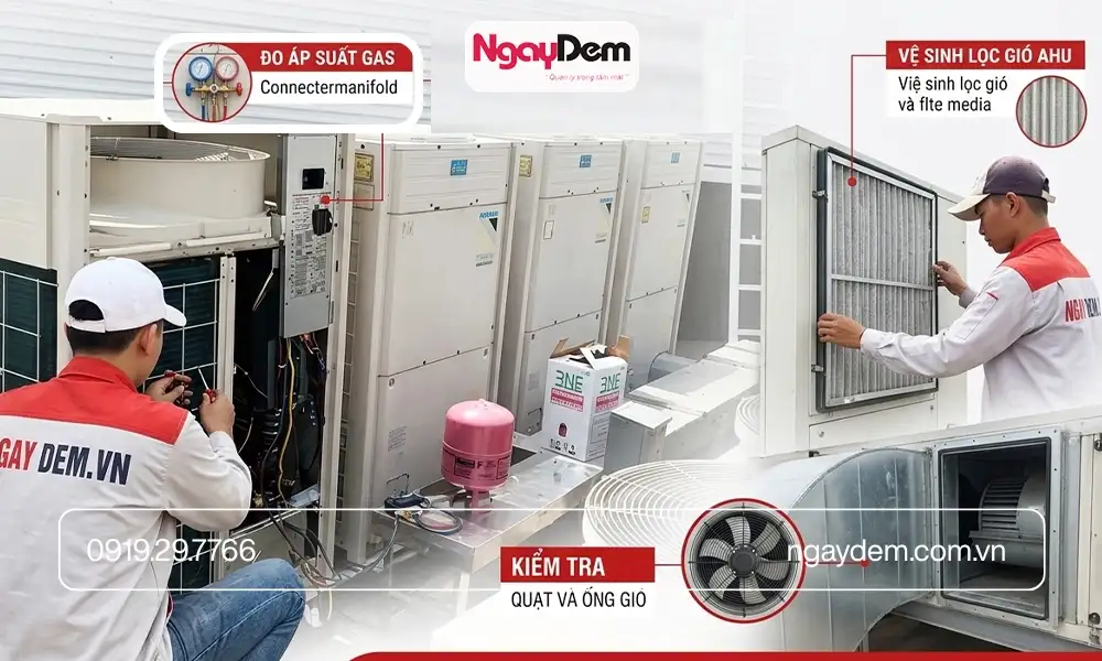 Thực hiện bảo trì điều hoà cho toà nhà ở các hạng mục nào?