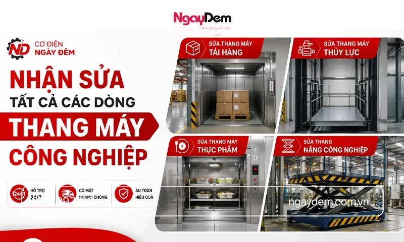 Các loại thang máy công nghiệp được Cơ điện Ngày Đêm sửa chữa