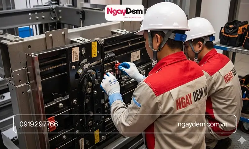 Dự án bảo dưỡng thang máy cho khu đô thị Tân Tây Đô thực hiện Test và kiểm tra thông số dòng điện, điện áp 