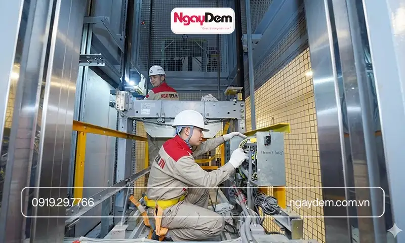 Bảo trì thang máy cho toà nhà Xuân Vinh Building thực hiện kiểm tra các hạng mục
