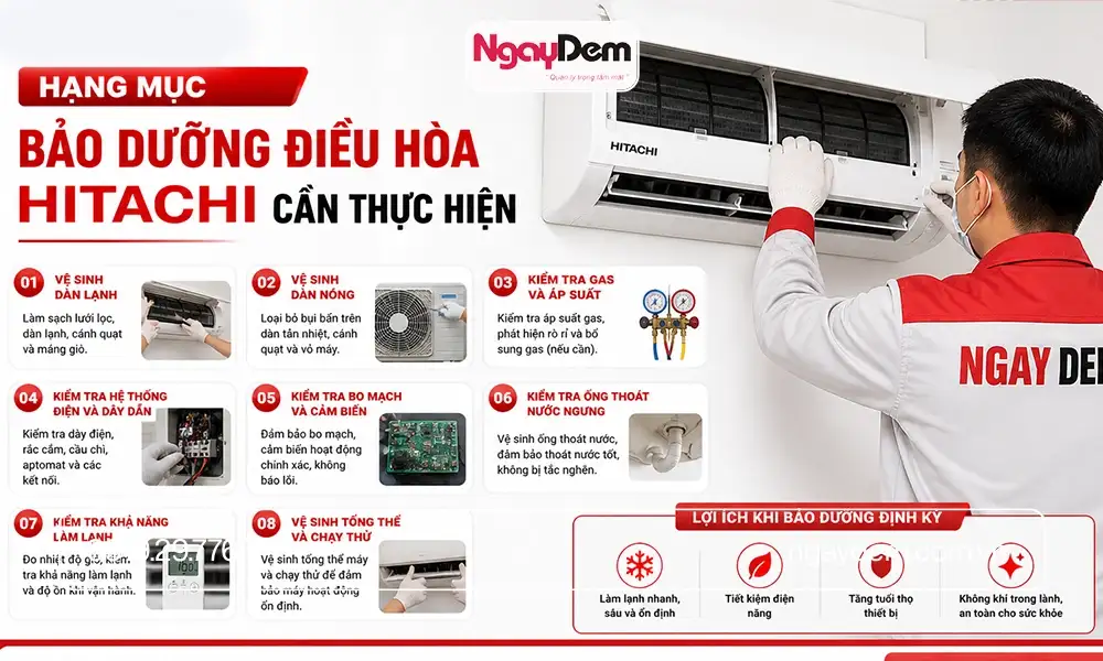 Hạng mục cần thực hiện bảo dưỡng điều hòa Hitachi