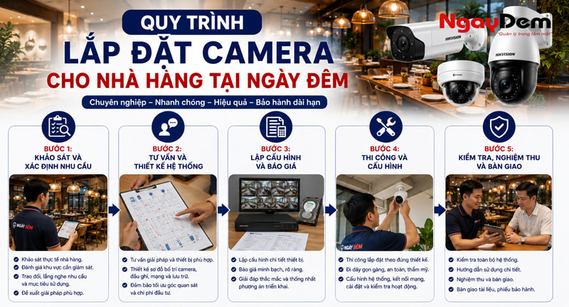 Quy trình lắp đặt camera cho nhà hàng tại Ngày Đêm Quy trình lắp đặt camera cho nhà hàng tại Ngày Đêm