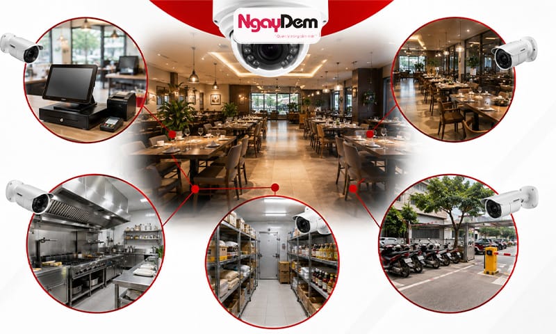 Các khu vực nhất định cần lắp đặt camera cho nhà hàng, quán ăn, quán cafe,... lắp đặt camera cho nhà hàng