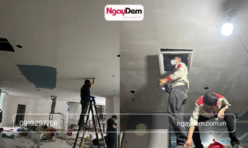 Thực hiện khoan trần để đặt điều âm trần