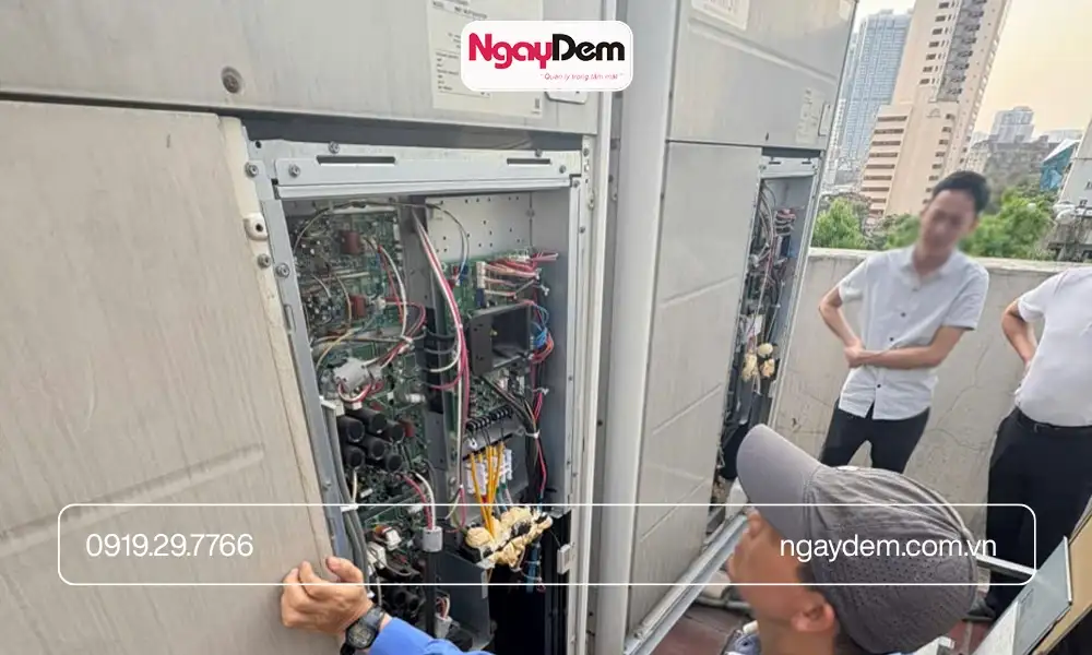 Dàn nóng điều hoà được lắp đặt và kiểm tra