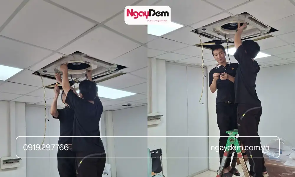 Triển khai lắp phần cục lạnh âm trần
