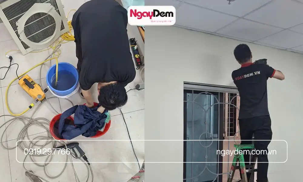 Khoan tường lắp đặt điều hoà treo tưởng