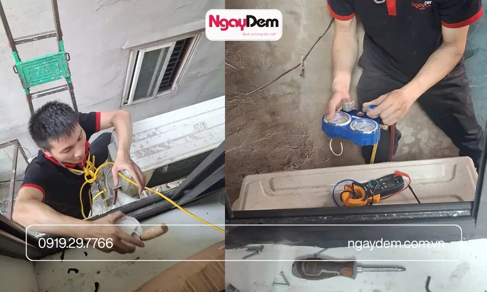 Thi công lắp đặt điều hoà tại cơ điện Ngày Đêm an tâm chất lượng