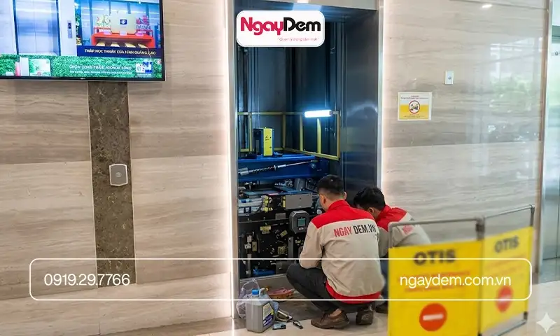 Thực hiện kiểm tra motor, loại bỏ bụi bẩn thang máy