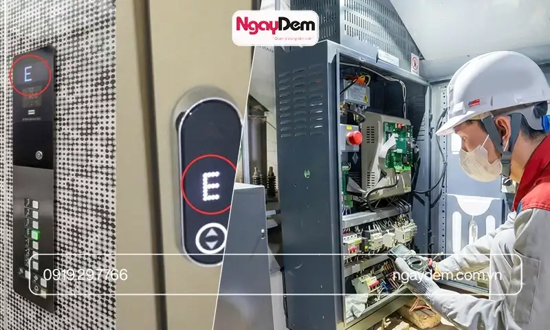 Sửa thang máy toà nhà Ecolife Capitol - lỗi hiện thỉ E trên hệ điều khiển thang máy 