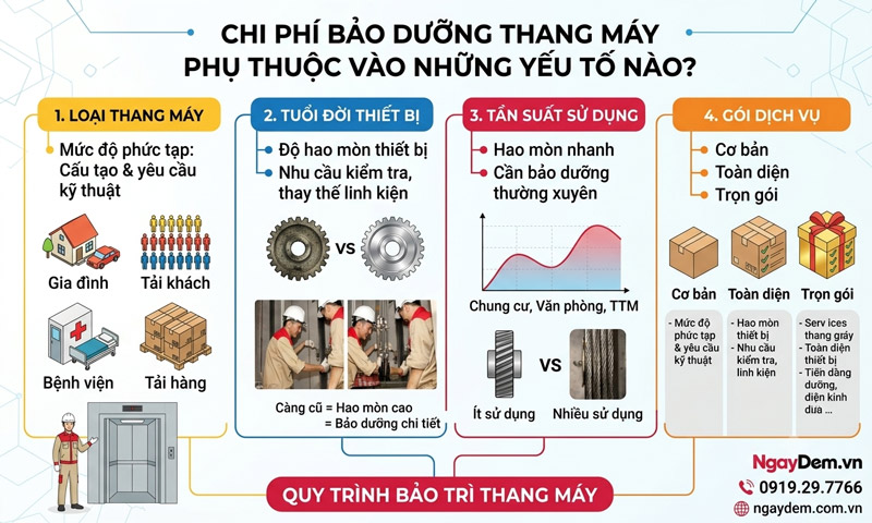 Chi phí bảo dưỡng thang máy phụ thuộc vào những yếu tố nào?