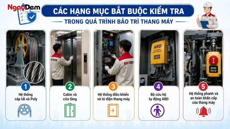 Các hạng mục cần kiểm tra trong bảo trì thang máy