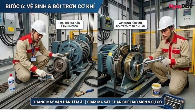Vệ sinh, bảo dưỡng và bôi trơn các bộ phận cơ khí