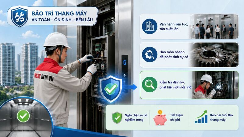 Thang máy hoạt động với tần suất cao, dễ phát sinh hao mòn