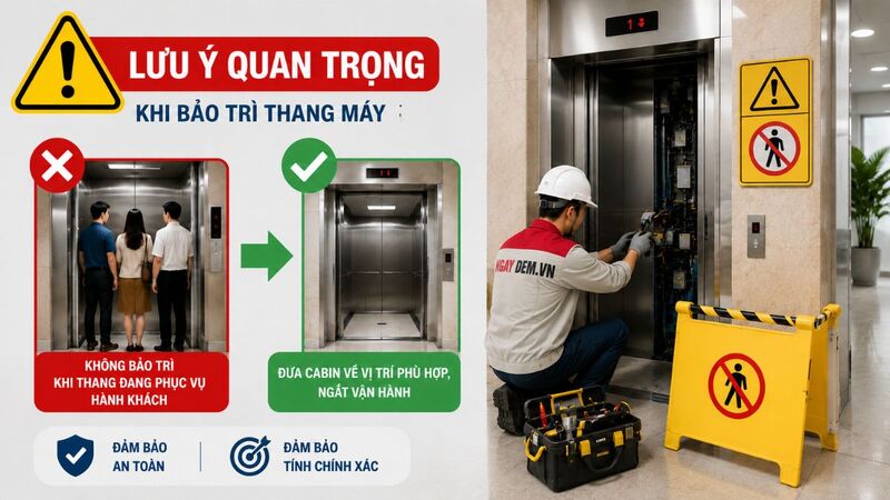 Không bảo trì khi thang máy đang phục vụ hành khách