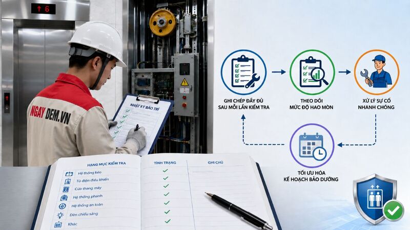 Ghi chép đầy đủ nhật ký bảo trì thang máy