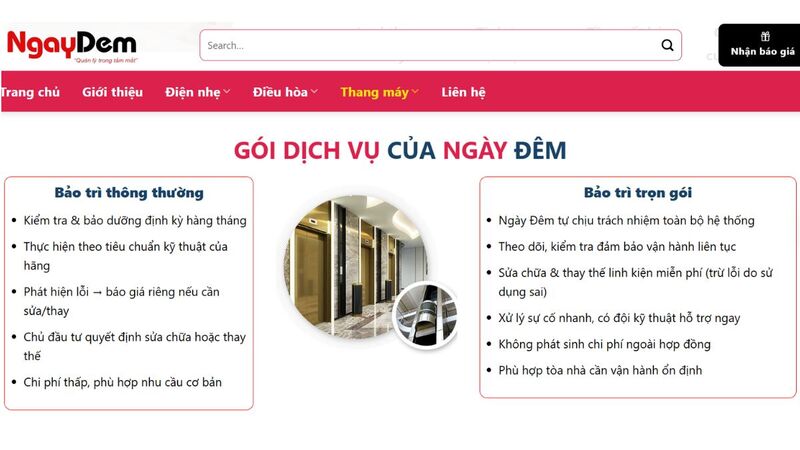 Các gói bảo trì thang máy tại Cơ Điện Ngày Đêm