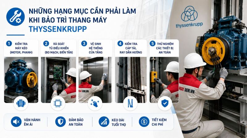 Những hạng mục cần phải làm khi bảo trì thang máy Thyssenkrupp