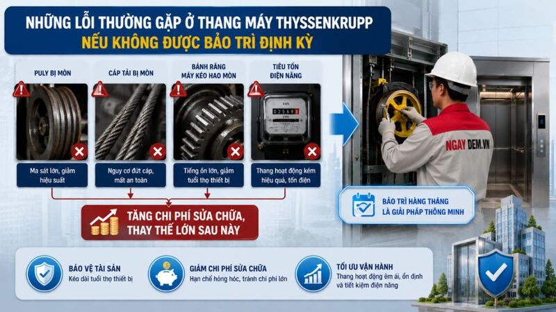 Linh kiện thang máy hao mòn nhanh hơn bình thường khi thang máy không được bảo trì - bảo dưỡng định kỳ