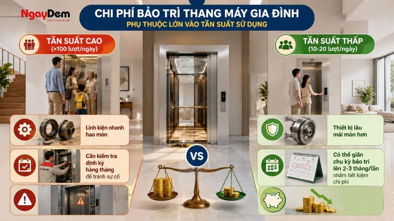 Tần suất sử dụng mỗi ngày là một yếu tố quan trọng ảnh hưởng đến chi phí bảo trì thang máy gia đình