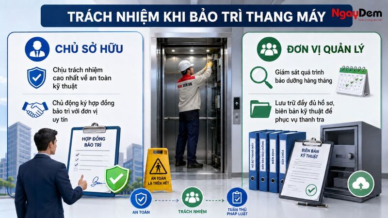 Trách nhiệm của chủ sở hữu và đơn vị quản lý thang máy