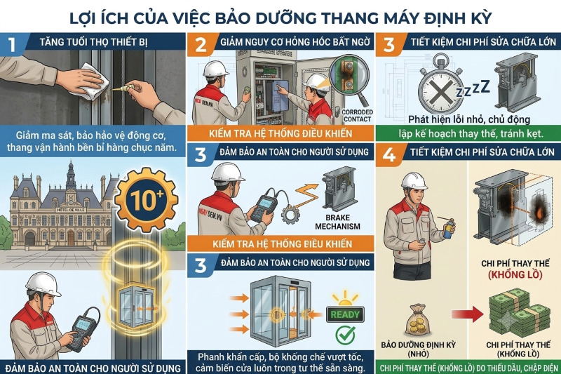 Lợi ích của việc bảo dưỡng thang máy định kỳ