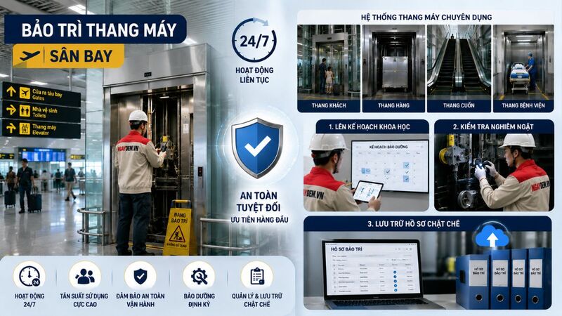 Vì sao bảo trì thang máy sân bay có tiêu chuẩn khắt khe hơn các công trình khác?