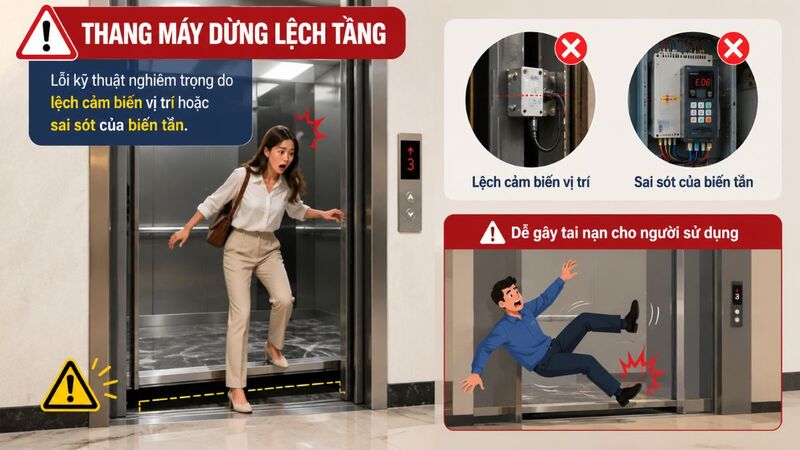 Thang máy dừng tầng không chính xác