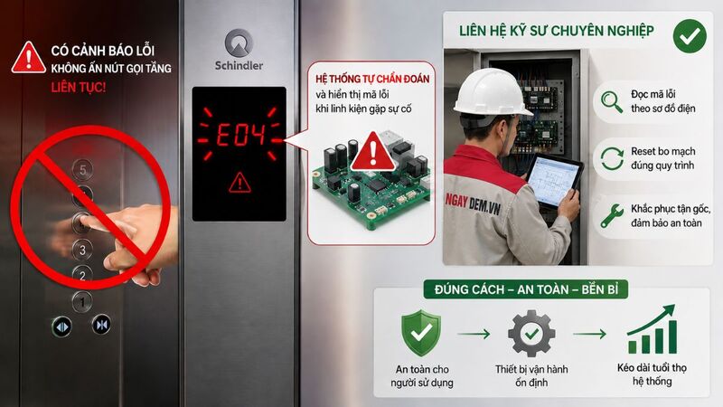 Mã lỗi hiển thị trên bảng điều khiển thang máy hoặc màn hình
