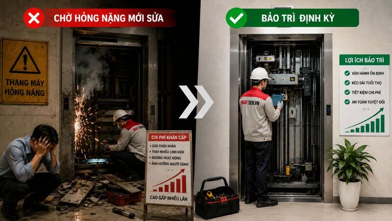 Chỉ bảo trì khi thang máy gặp sự cố