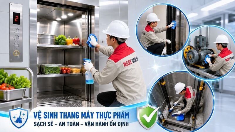 Vệ sinh cabin, ray dẫn hướng và hố thang