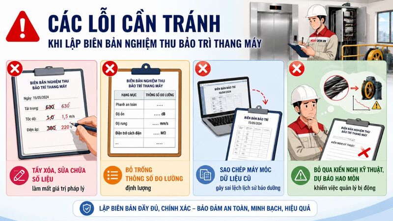 Những lỗi cần tránh khi lập biên bản nghiệm thu bảo trì thang máy