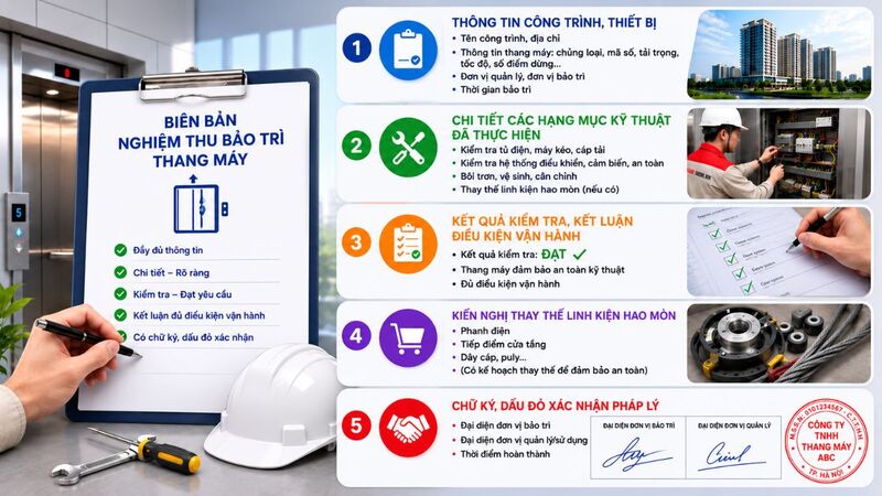 Nội dung bắt buộc trong biên bản nghiệm thu bảo trì thang máy