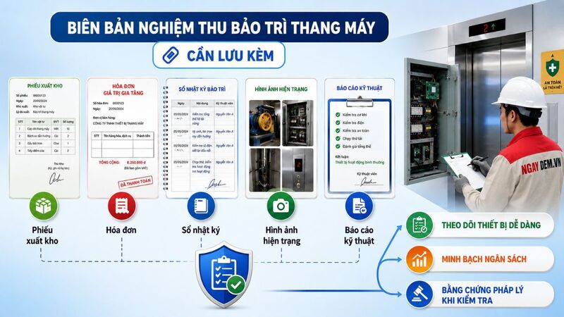 Hồ sơ cần lưu cùng biên bản nghiệm thu bảo trì thang máy
