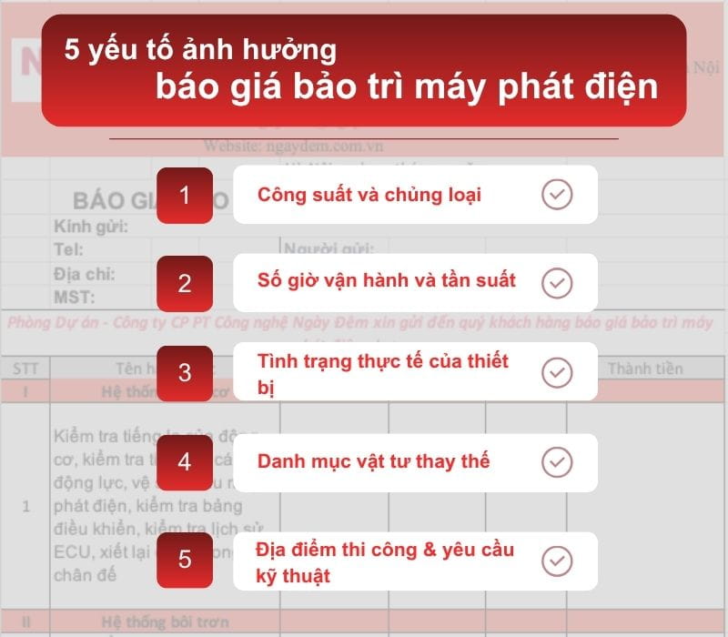 Các yếu tố ảnh hưởng giá bảo trì máy phát điện | Cơ điện Ngày Đêm