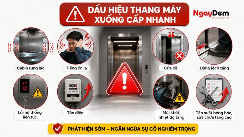 Dấu hiệu cho thấy thang máy đang xuống cấp nhanh hơn bình thường