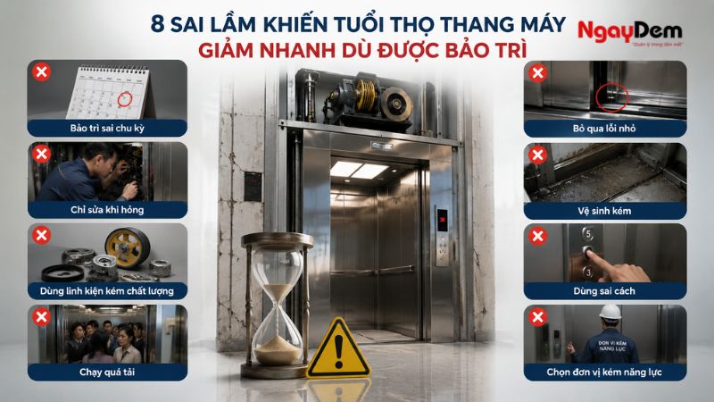 Những sai lầm khiến tuổi thọ thang máy giảm nhanh dù vẫn được bảo trì