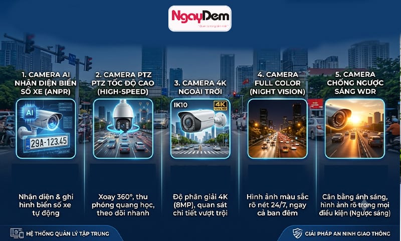 Nên lắp đặt camera giao thông với tính năng ngoài trời, nhận diện biển số, ban đêm có màu,... camera giám sát khu phố